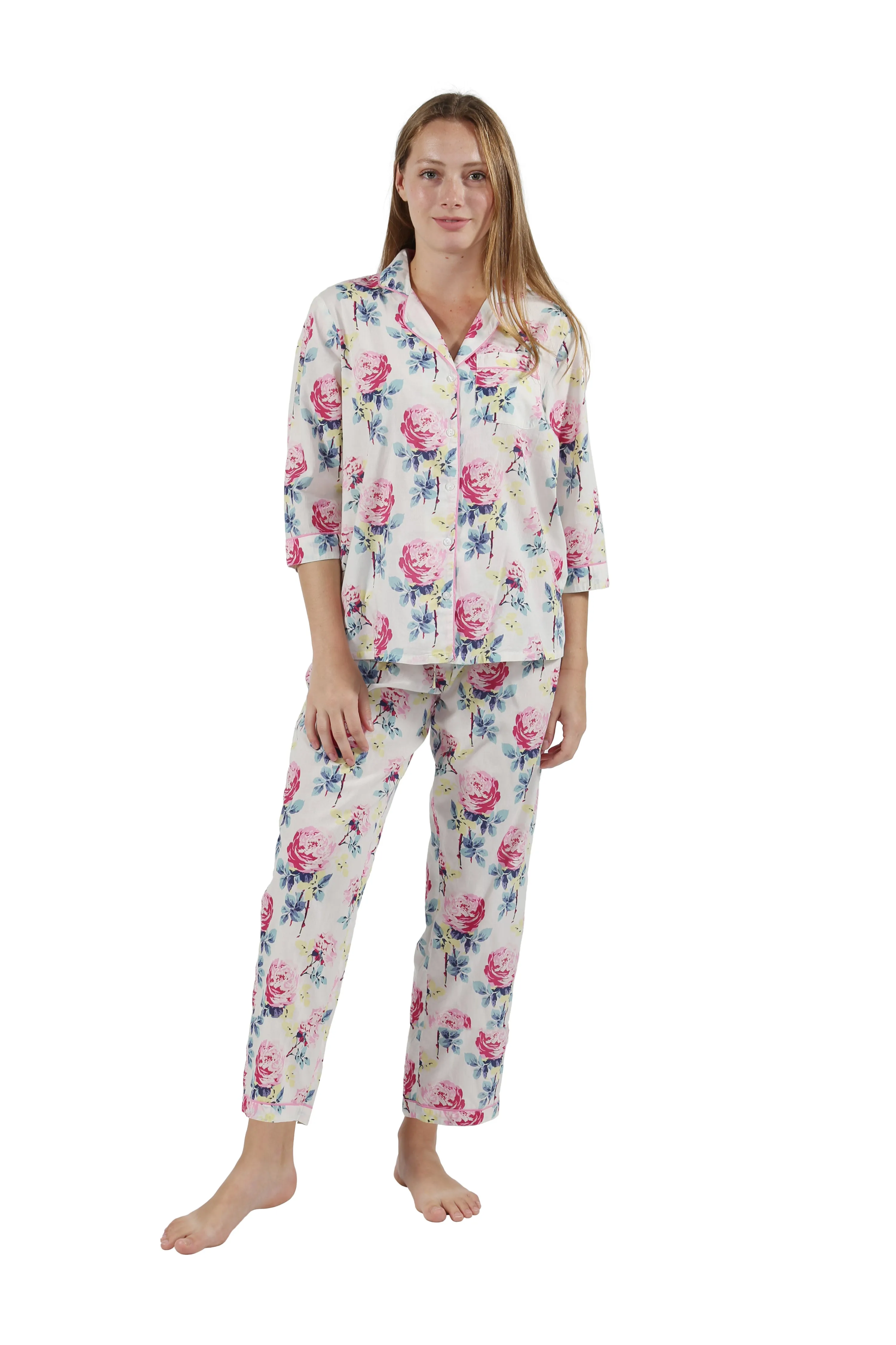 100% Cotton 3/4 Sleeve Floral Pajama Set