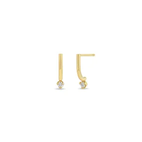 14k Curved Bar & Prong Diamond Drop Earrings