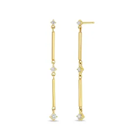 14k Gold Linked Bar & Graduated Diamond Drop Earrings