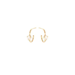 14k Tiny Pearl Thin Huggie Hoops