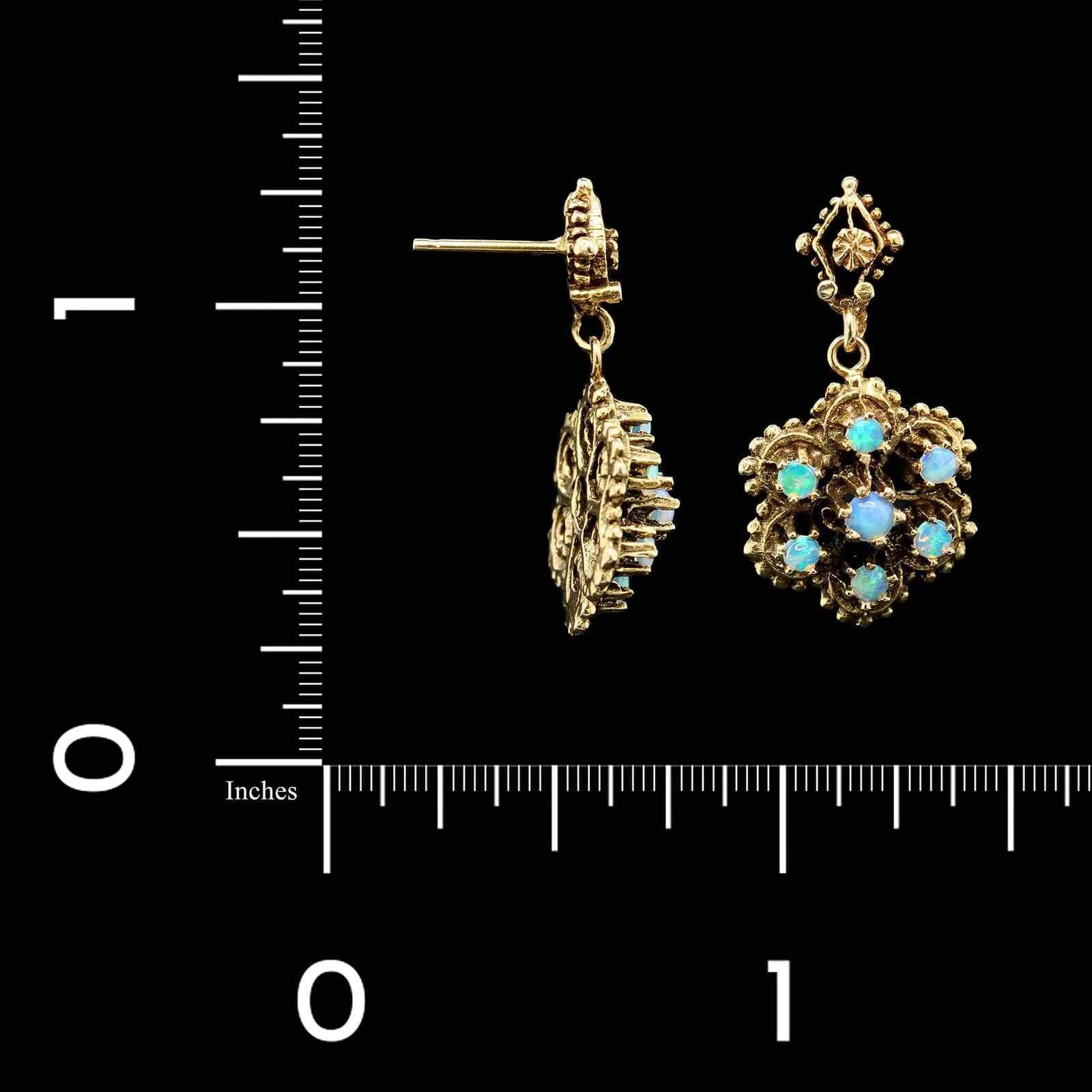 14K Yellow Gold Estate Opal Drop Earrings