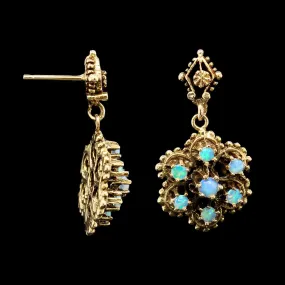 14K Yellow Gold Estate Opal Drop Earrings