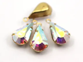 5 Aurore Boreale Swarovski Crystal Drop With Raw Brass Prong Setting 13x8 Mm Y089