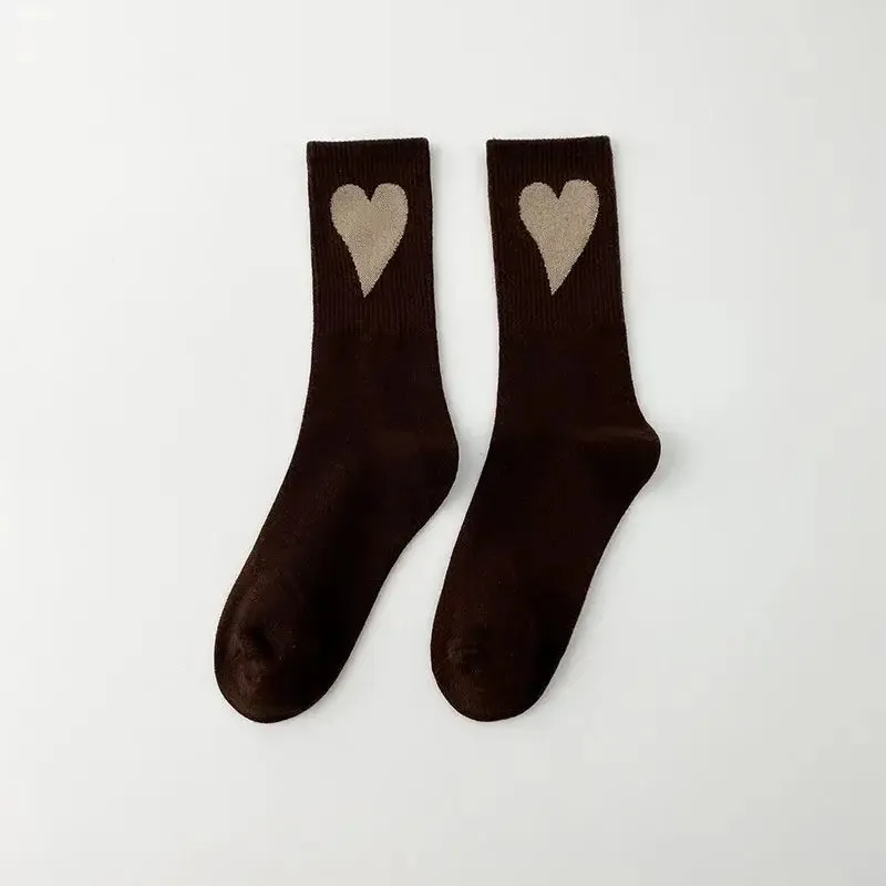 Aesthetic Heart Love Happy Mid Leg Socks