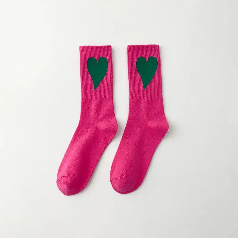 Aesthetic Heart Love Happy Mid Leg Socks