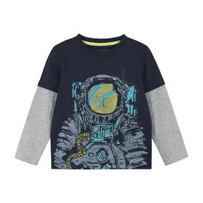 Astronaut Long Sleeve Two-Fer Tee  | Navy