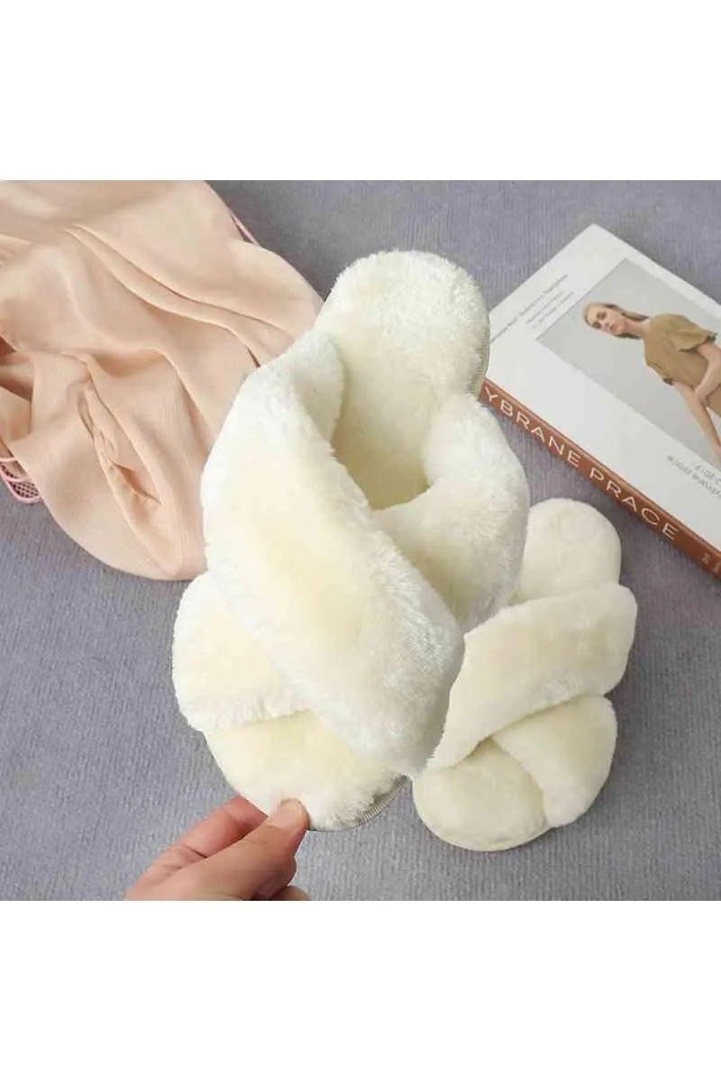 Ava Faux Fur Crisscross Strap Slippers