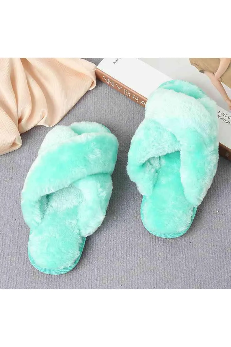 Ava Faux Fur Crisscross Strap Slippers