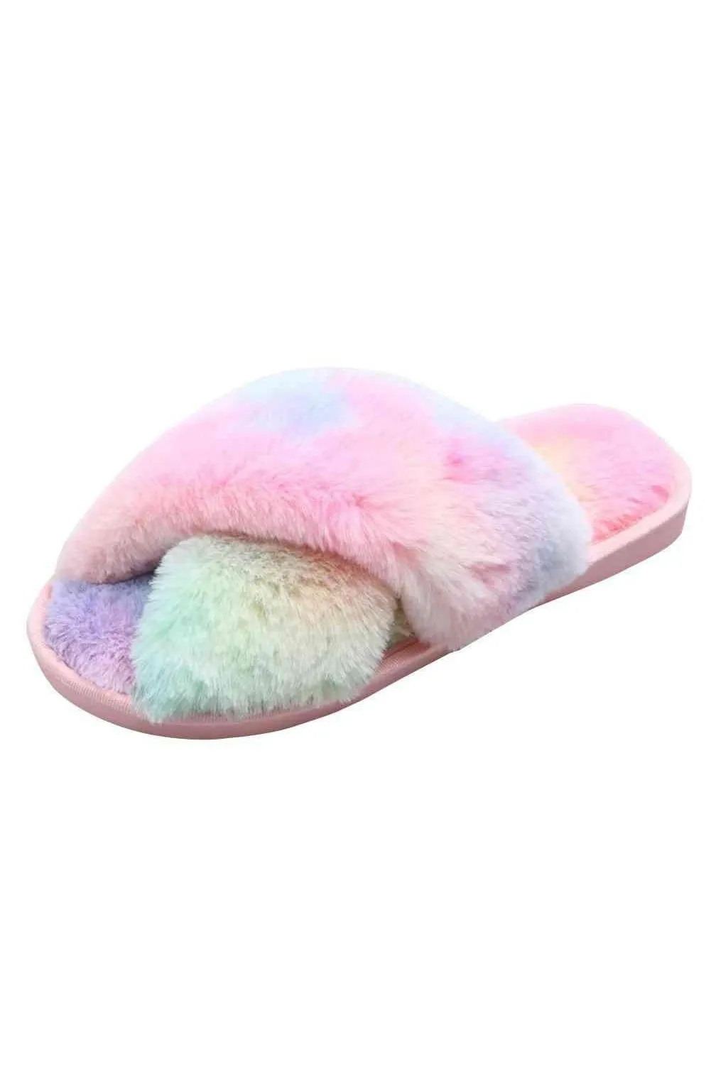 Ava Faux Fur Crisscross Strap Slippers