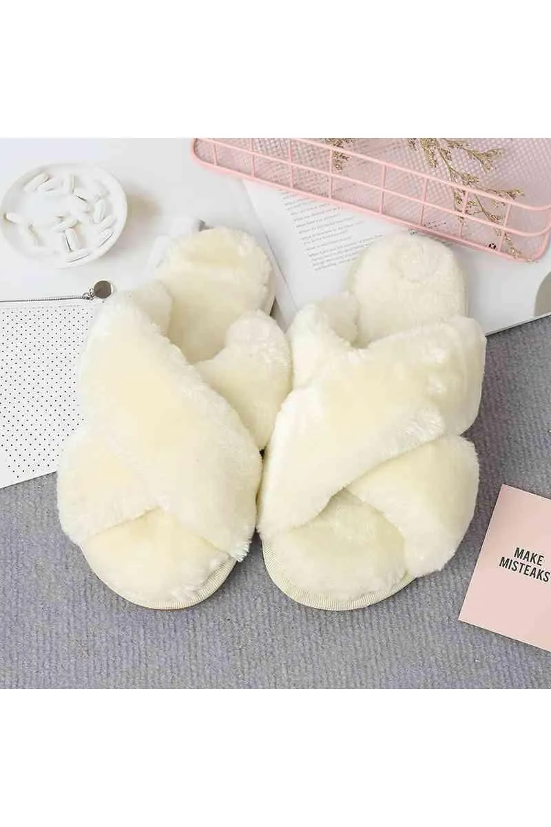 Ava Faux Fur Crisscross Strap Slippers