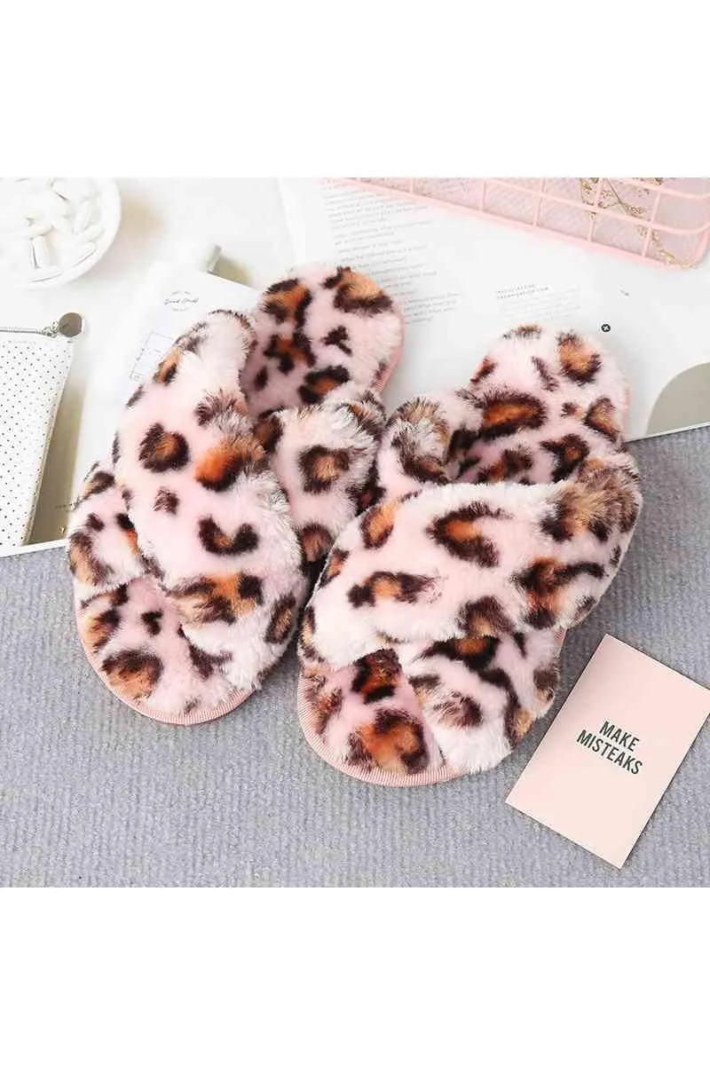 Ava Faux Fur Crisscross Strap Slippers