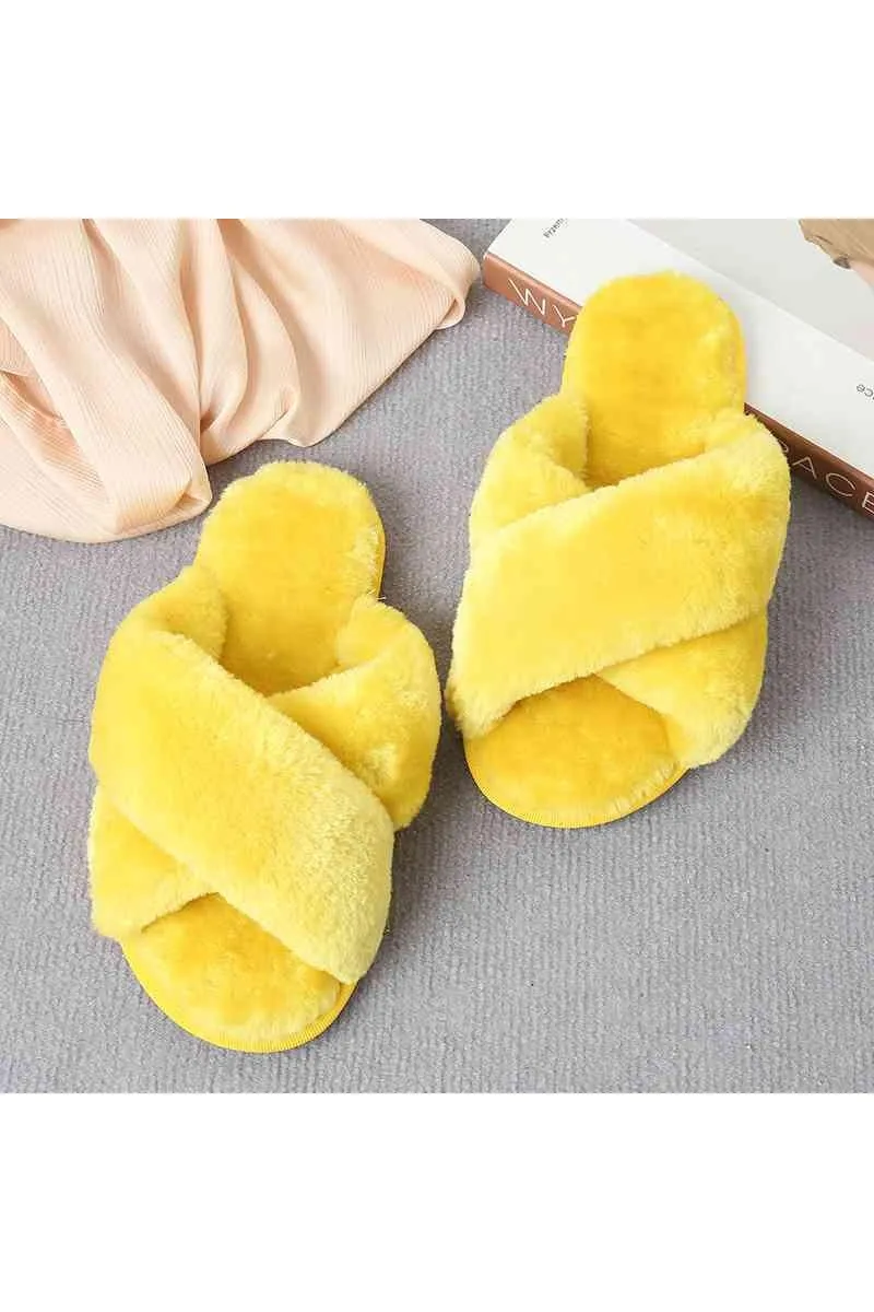 Ava Faux Fur Crisscross Strap Slippers