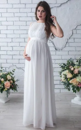 Bateau Sleeveless Chiffon Empire maternity Dress With Ruching-711874