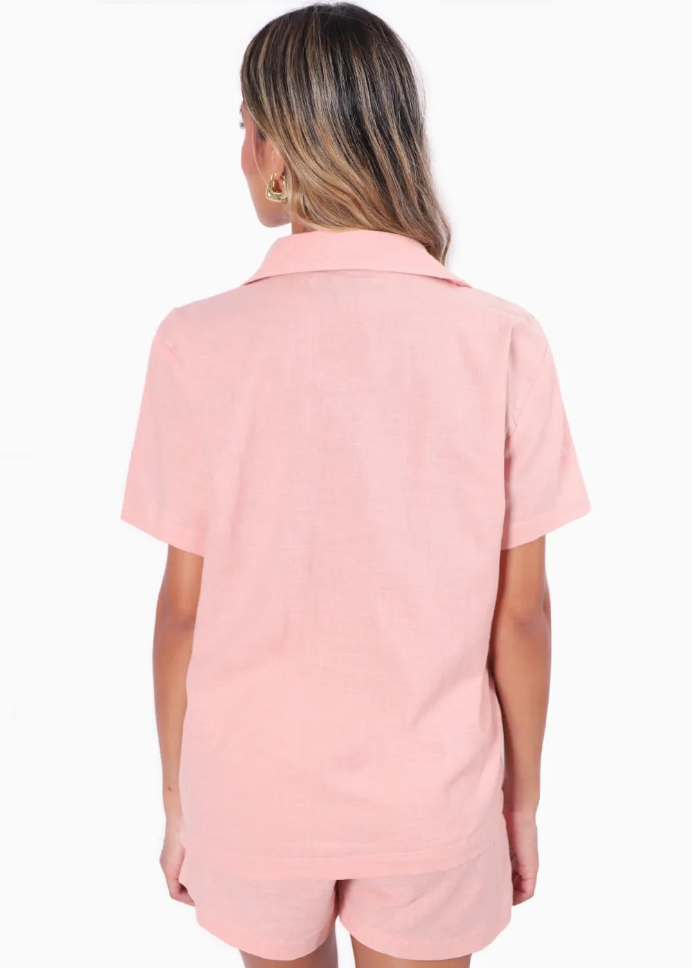 Blusa de botones tipo lino manga corta - PERCILLA