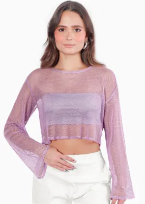 Blusa de malla manga larga con efecto brillo - TALITA