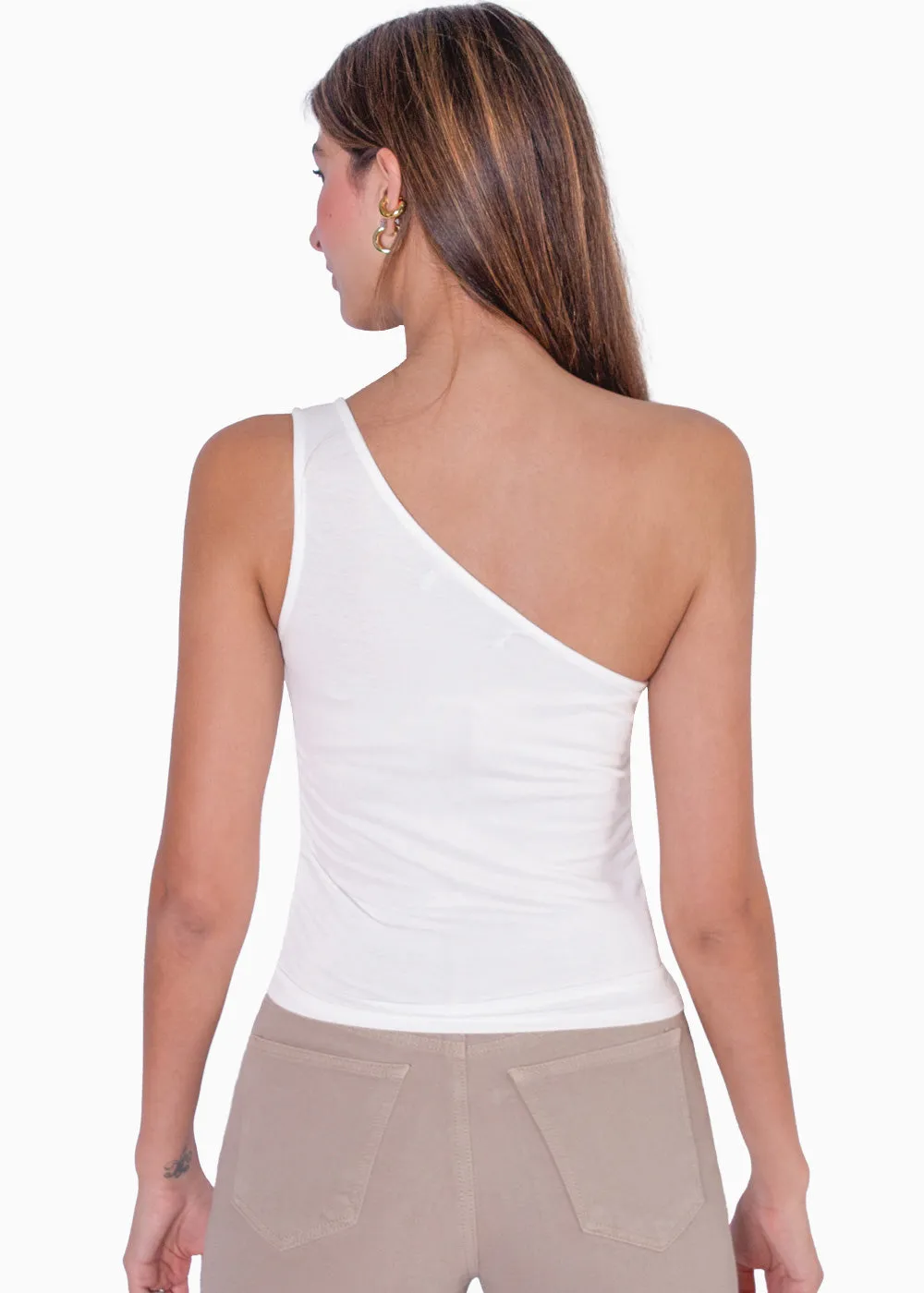 Blusa de un solo hombro con aplique de flor - NELSY