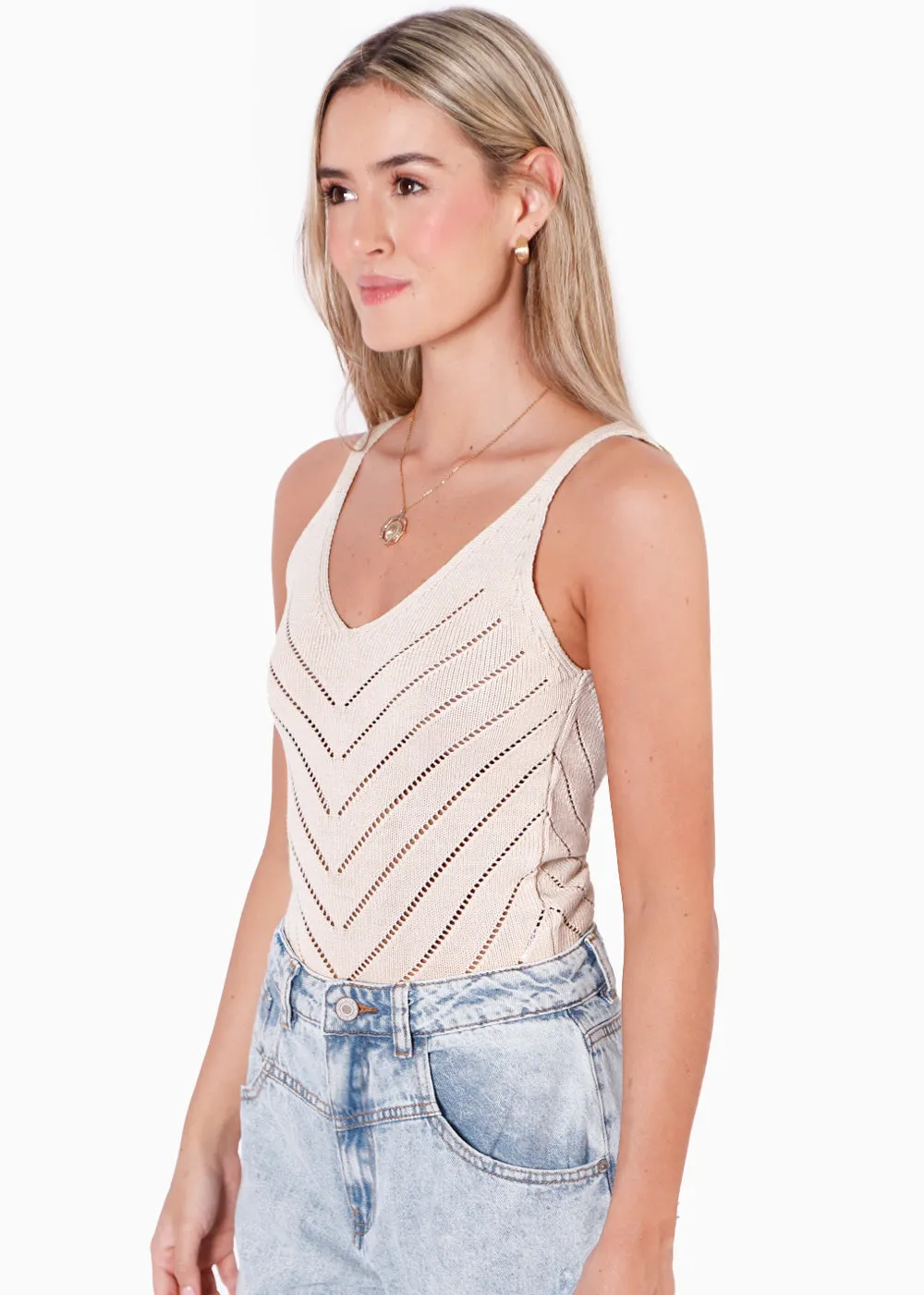 Blusa tejida de tiras con escote en v - AYLA