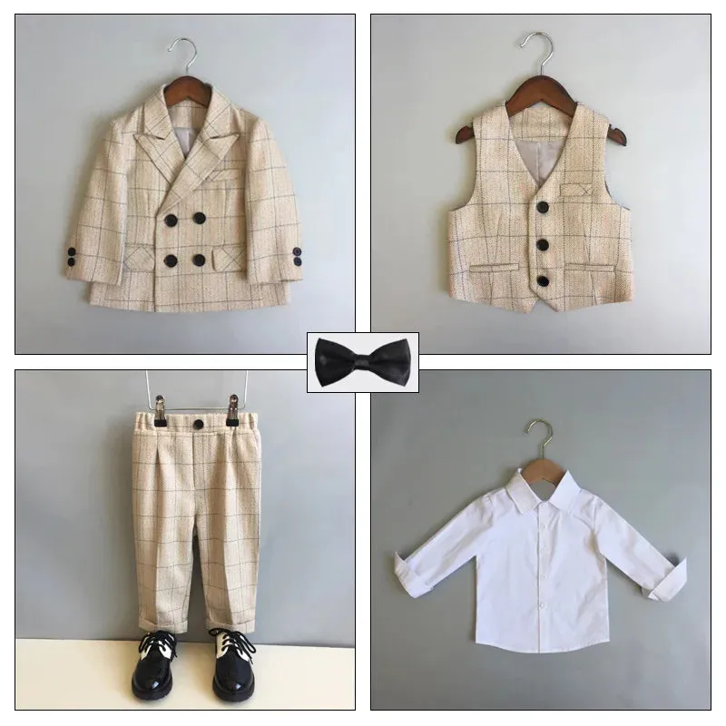 Boy Formal British Plaid Wedding Party Gentleman Set