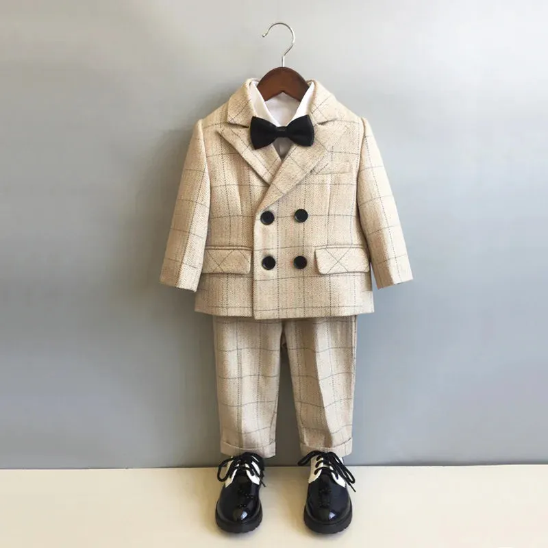 Boy Formal British Plaid Wedding Party Gentleman Set