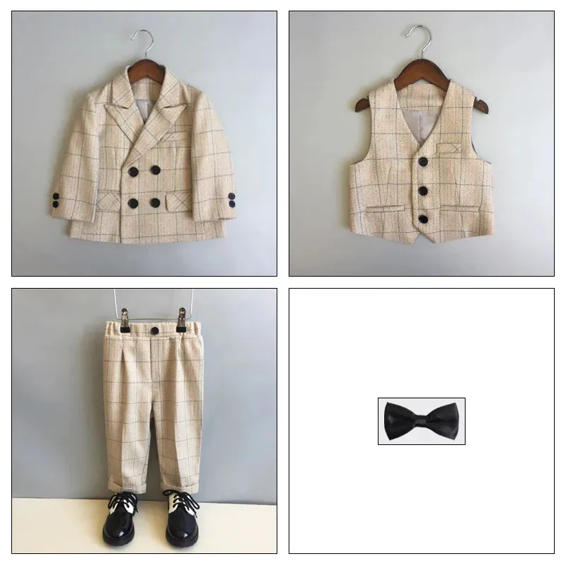 Boy Formal British Plaid Wedding Party Gentleman Set