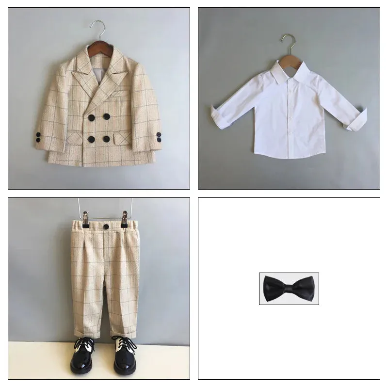 Boy Formal British Plaid Wedding Party Gentleman Set