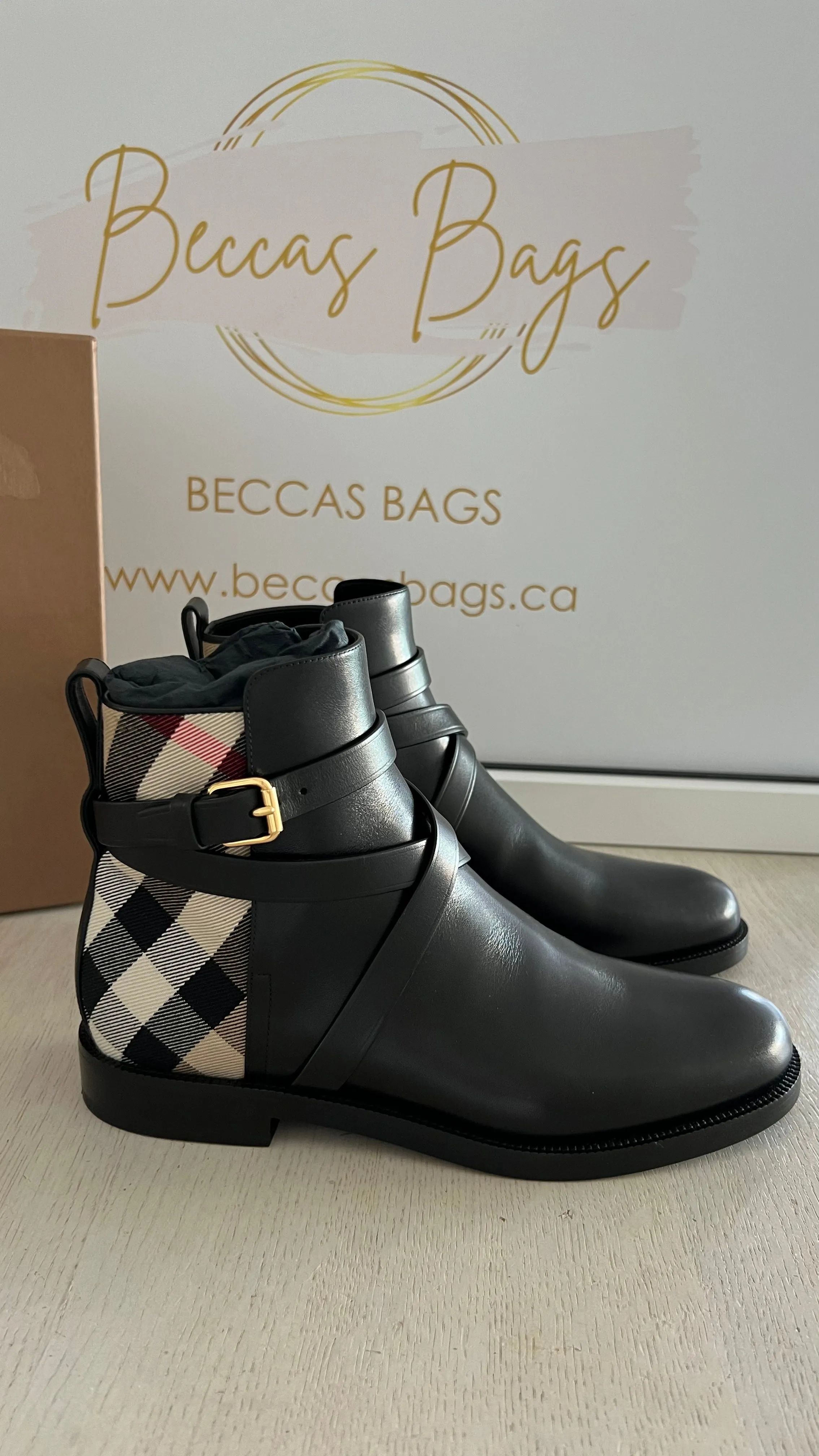 Burberry House Check & Leather Ankle Boots