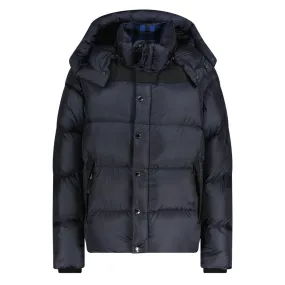 BURBERRY 'LEEDS' HOODED CHECK DOWN JACKET NAVY