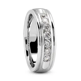 Christopher Men's Diamond Wedding Ring Round Cut Channel Set in Platinum By Mike Nekta NYC, 8MM