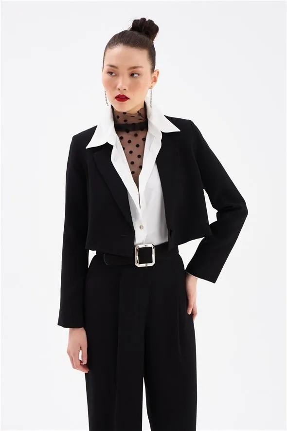 Crop Crepe Formal Blazer - Black