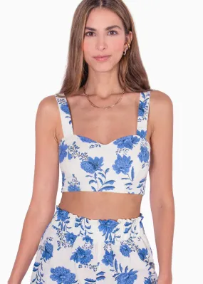 Crop top de tiras con escote de corazón y estampado de flores - NARAHI