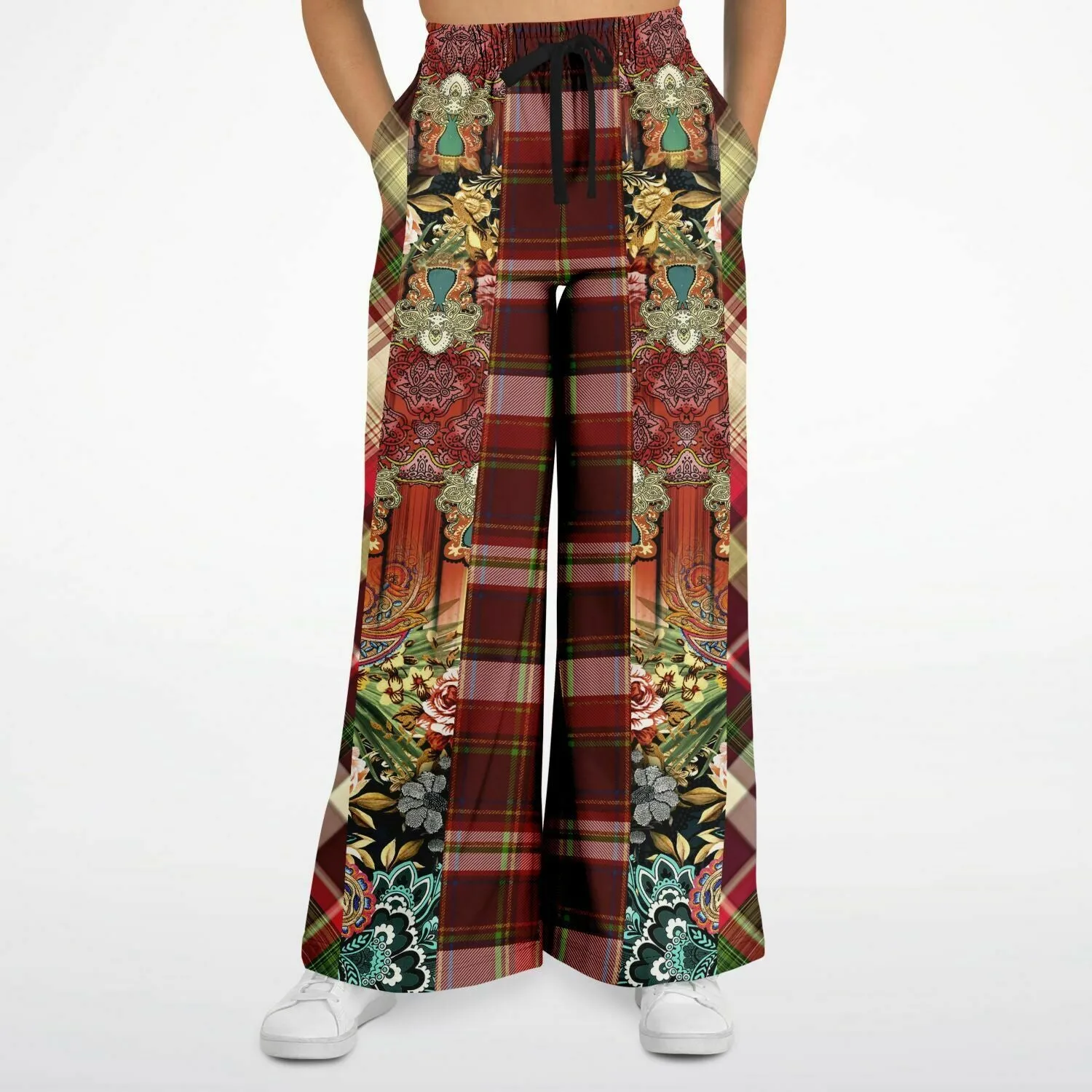 English Rose Plaid Eco-Poly Stretchy Phat Bellbottoms