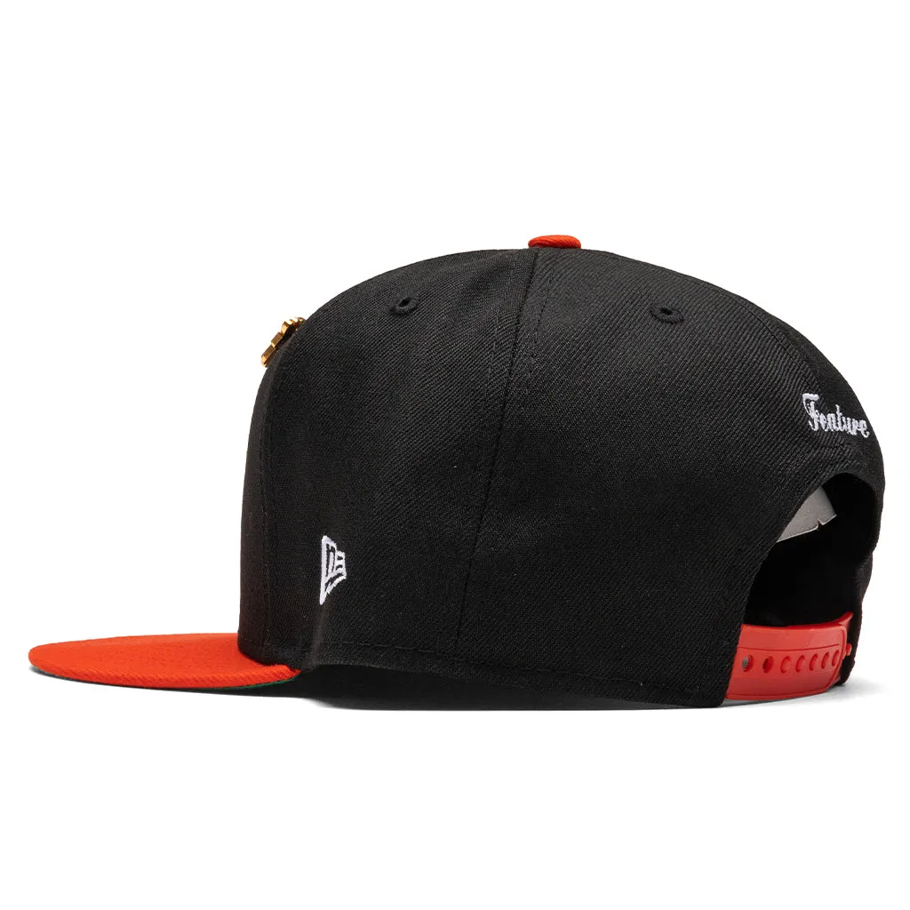 Feature x New Era Old English F Snapback Hat w/ Pin - Black/Orange