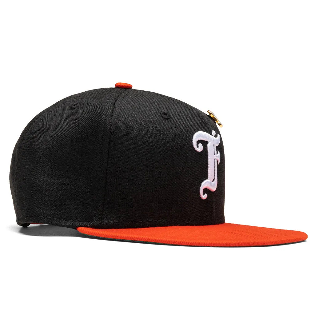 Feature x New Era Old English F Snapback Hat w/ Pin - Black/Orange