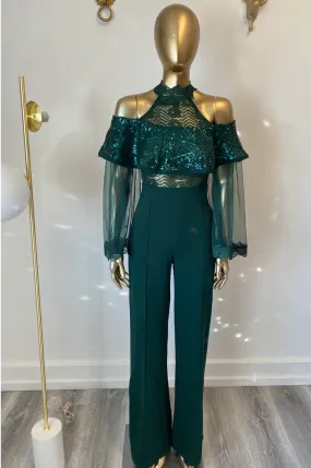 Green Sequins Jumpsuit