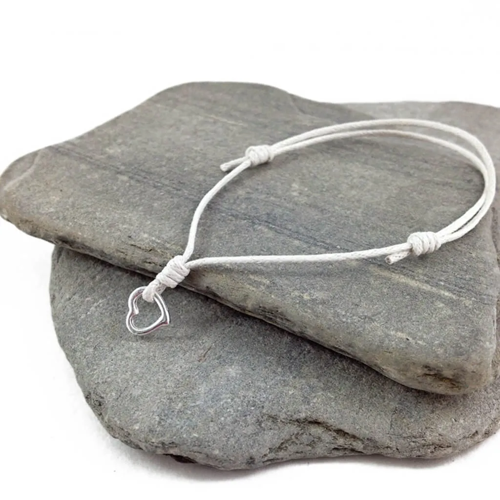 heart wish bracelet // silver plated heart charm and waxed cord in your choice of colours