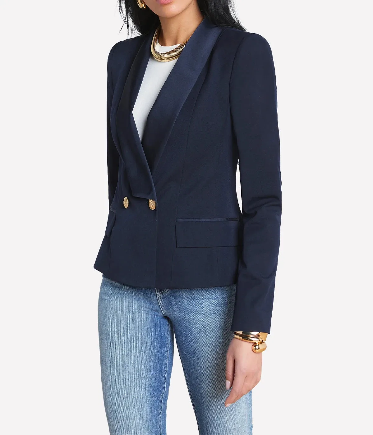 Imogen Satin Lapel Blazer in Midnight