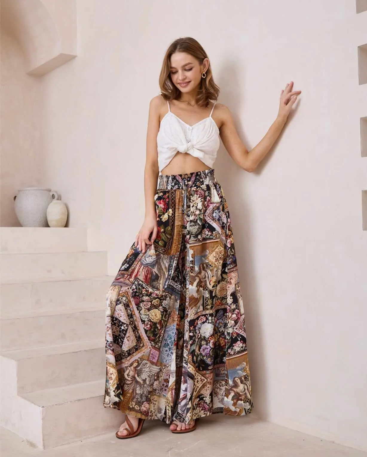 Iris Maxi Palazzo Pants Drawstring Waist Wide Leg - Victoria