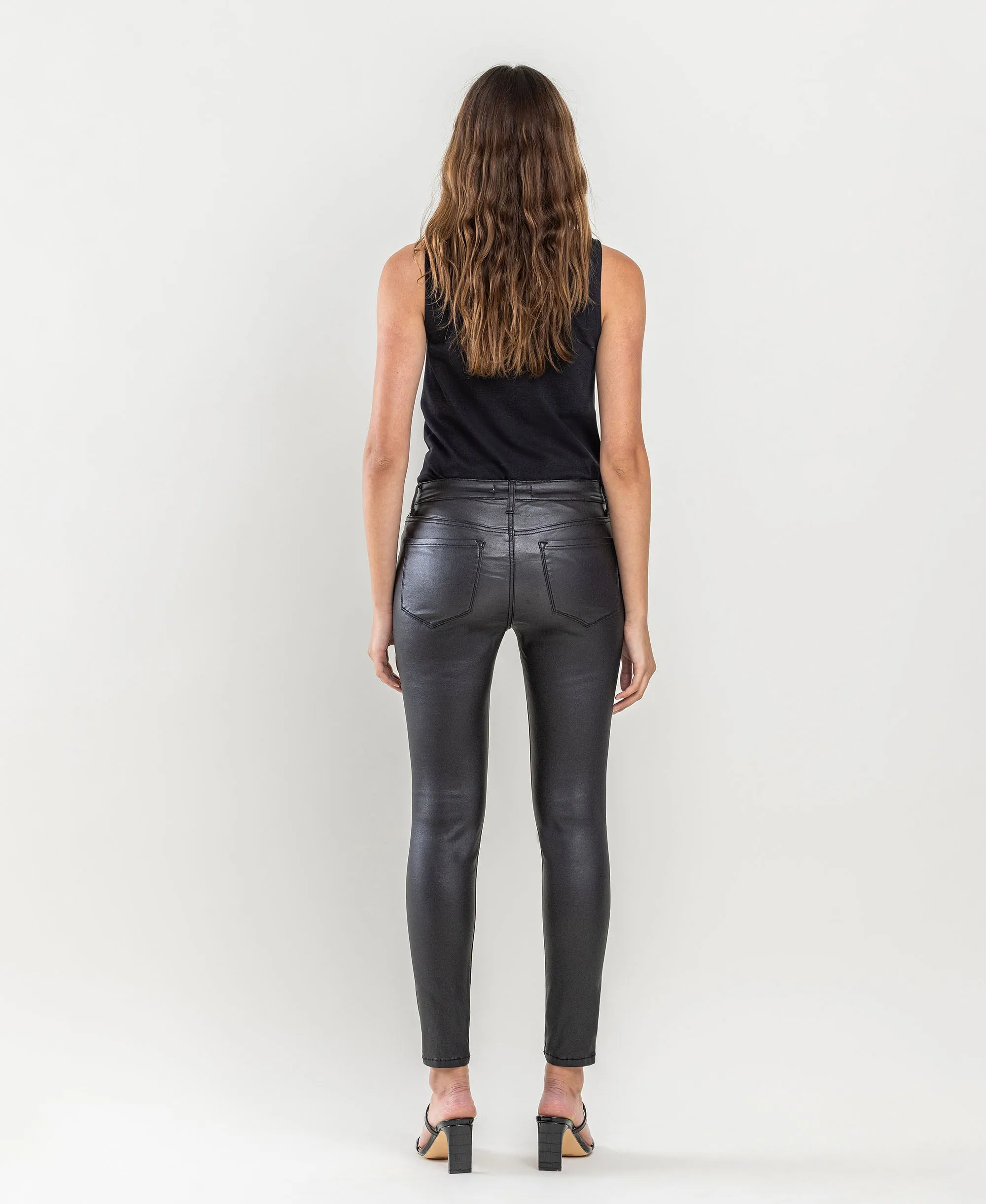 Jet Black - Mid Rise PU Crop Skinny Jeans