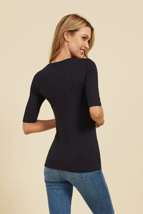 Majestic Elbow Sleeve Scoop Neck Tee in Marine