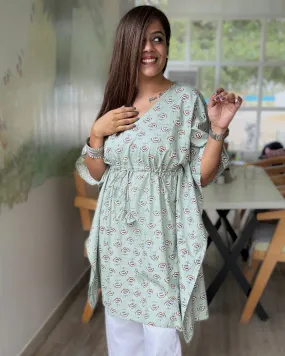 Moss Green Dabu Print Kaftan