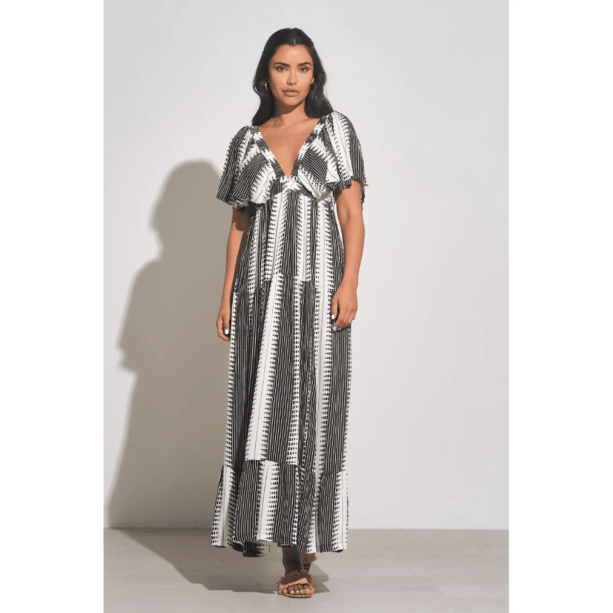 Open Back Maxi Dress in Kenya Black/White