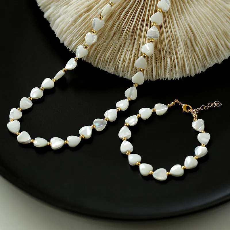 Pearl Shell Heart Necklace and Bracelet Set (Purchase Individually)