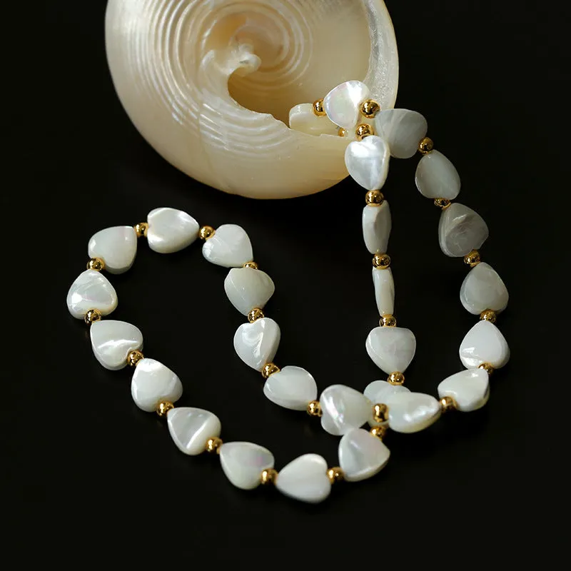 Pearl Shell Heart Necklace and Bracelet Set (Purchase Individually)