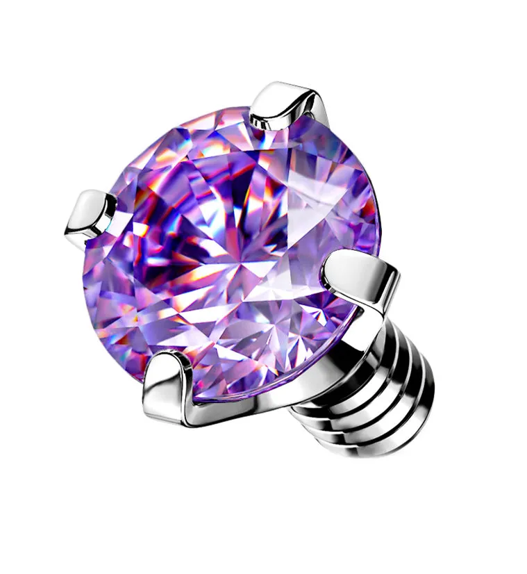 Prong Purple CZ Stainless Steel Internally Threaded Top