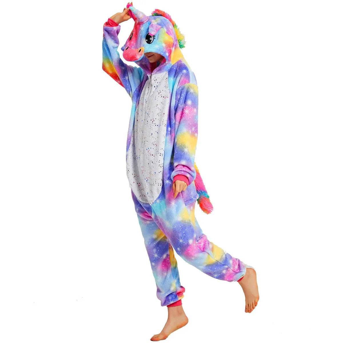 Purple-Yellow Unicorn with Sparkling Stars Adult Onesie