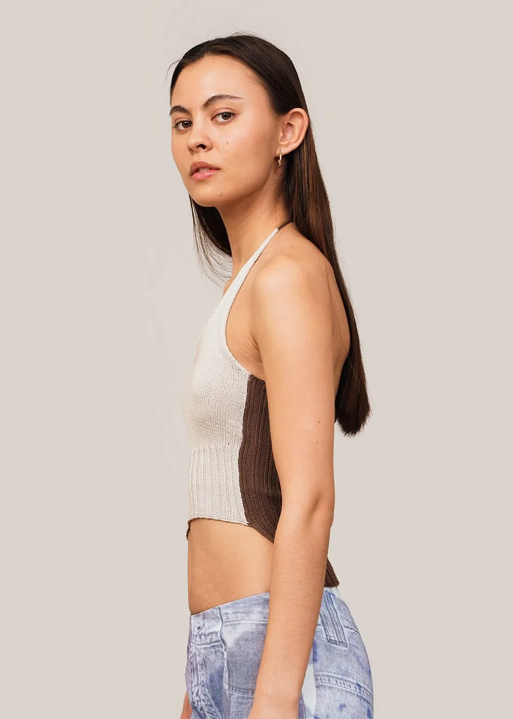 Rib Knit Asymmetric Halter Top