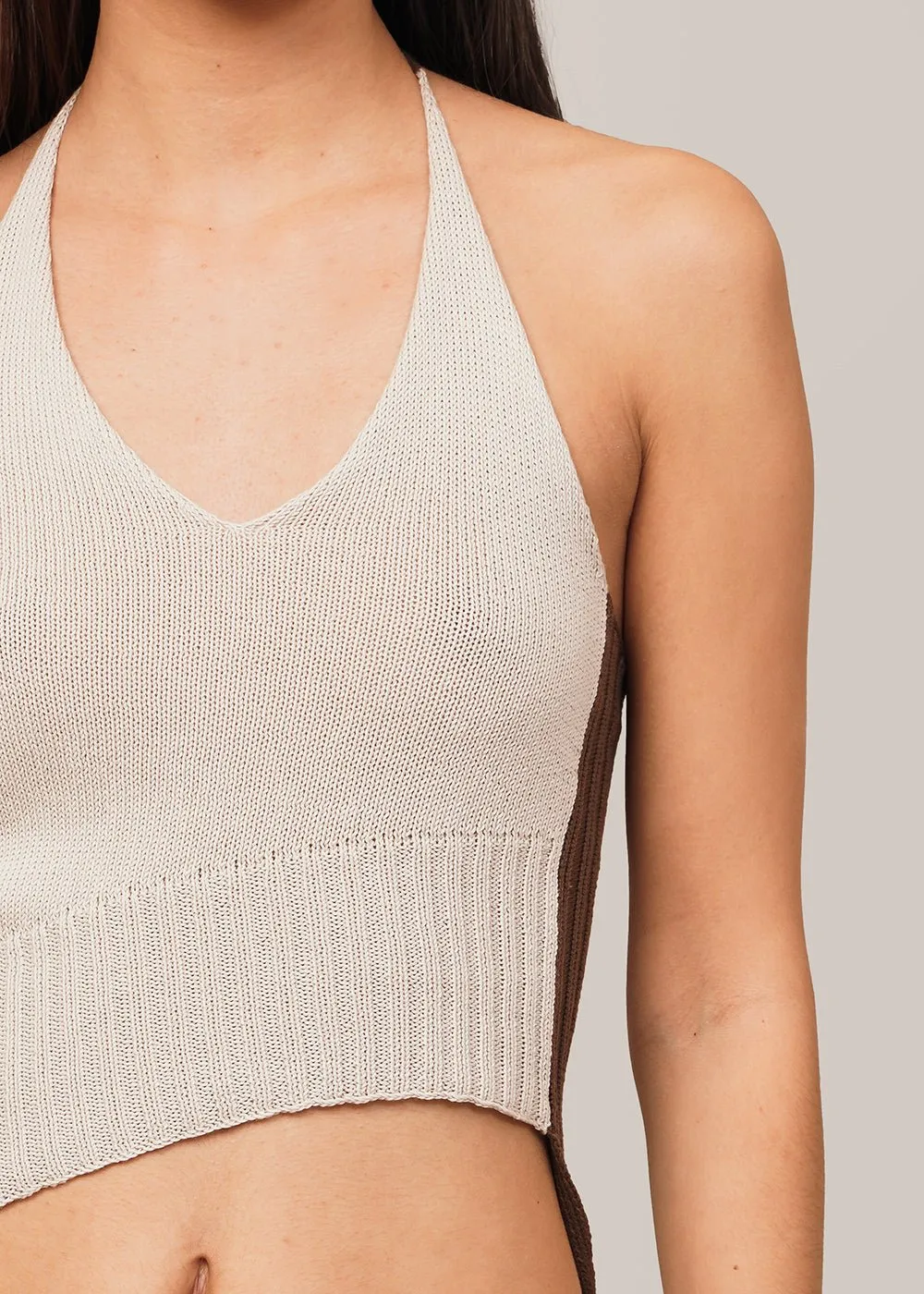 Rib Knit Asymmetric Halter Top