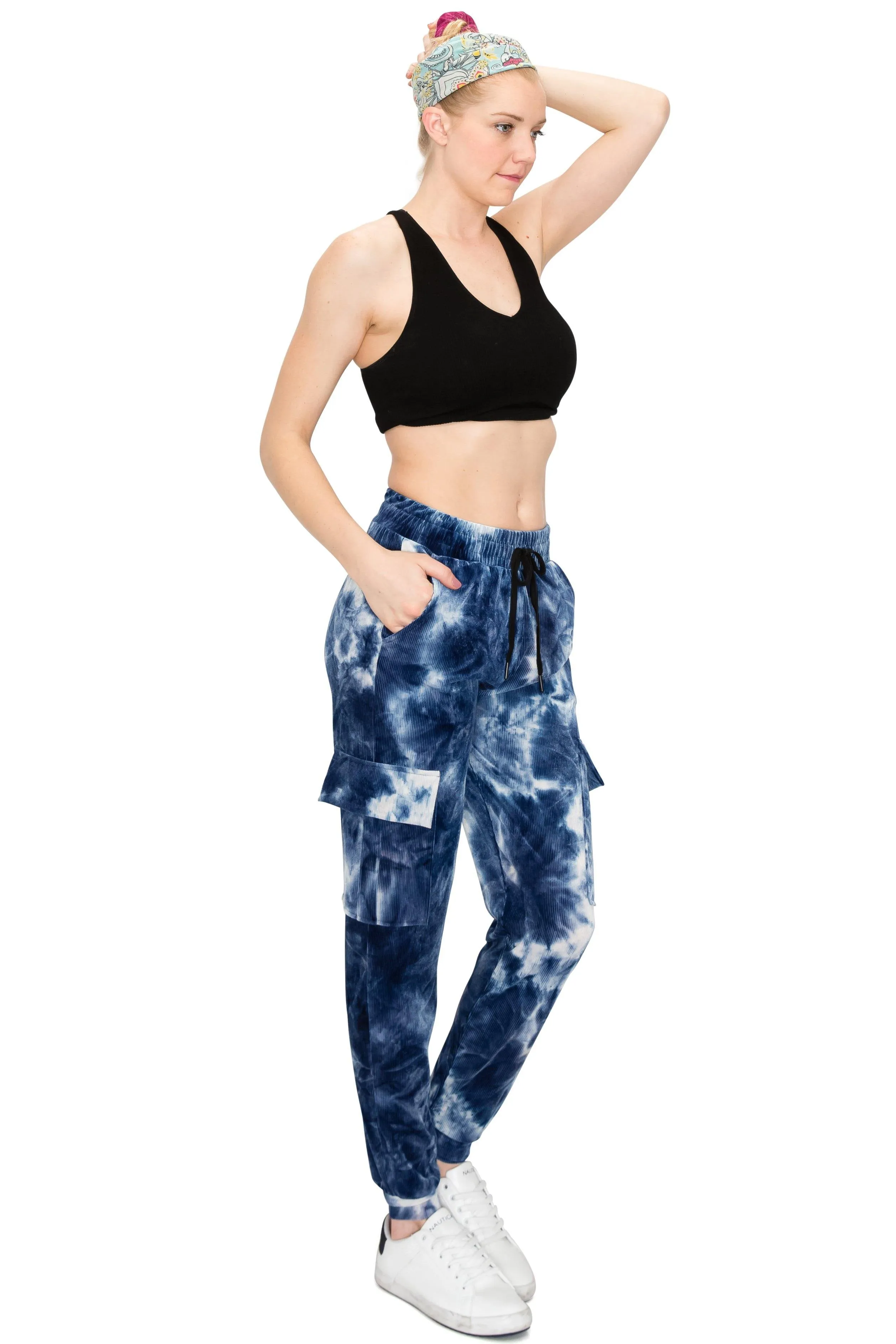 Ribbed Tie Dye Cargo Jogger Pants