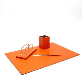 Set per Scrivania in Pelle Arancio