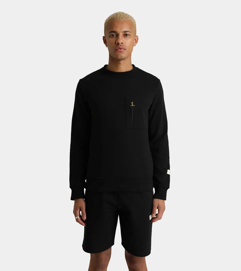 Zip Pocket Crew Sweatshirt | Black AHTA231-01